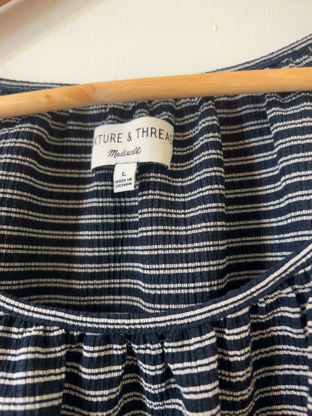Madewell Texture & Thread Navy White Striped Peasant Top Large - Picture 3 of 3